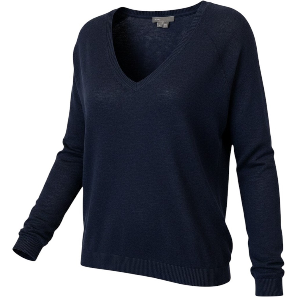 Vince Navy Blue Mercerized Wool Blend V-Neck Lightweight Sweater Sz Small READ